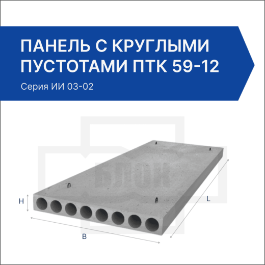 Панель с круглыми пустотами ПТК 59-12 Панель с круглыми пустотами ПТК 59-12